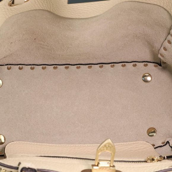 Valentino Garavani Rockstud Tote Pebbled Leather Small Neutral - Picture 6 of 7